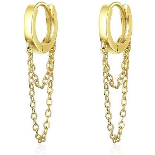 Tassel Chain Drop Dangle Small Hoop Earrings for Women Girls Men Chain Dangle Korean Kpop Hinged Hoop Earrings