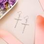 EVER FAITH 925 Sterling Silver Cross Earrings Long Dangle Hook Earring Simple Minimalist Jewelry for Women, Girls