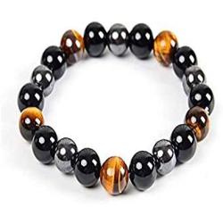 SIMECO JEWELRY Black Tourmaline Bracelets Hematite Black Obsidian Tiger Eye Protection Triple Protection Bracelet Bring Luck Prosperity Dazzling 7 inch (8 mm Bead)