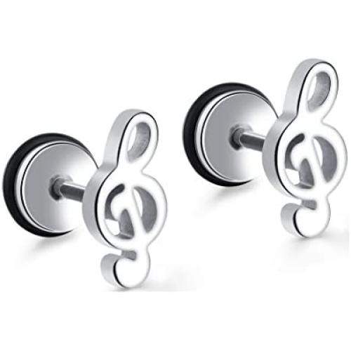 Xusamss Punk Piercing Music Earrings Stainless Steel Note Stud Earrings