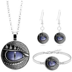 Dinosaur Dragon Eye Necklace Earrings Set Exaggerated Animal Evil Eyes Dangle Drop Earrings Bracelet Bangle for Women Men Jewelry