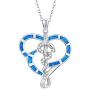 925 Sterling Silver with Blue Fire Opal Heart Shape Clearance Snake Necklace, Caduceus Nurse Pendant with Cubic Zirconia, Snake Jewelry Mother Day Gift for Women Nurse Doctor Medical Students with Gift Box