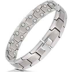 Elegant Mens Double Magnet Wide Titanium Magnetic Therapy Bracelet Pain Relief for Arthritis and Carpal Tunnel (Silver)