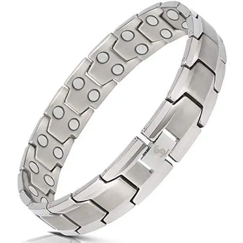 Elegant Mens Double Magnet Wide Titanium Magnetic Therapy Bracelet Pain Relief for Arthritis and Carpal Tunnel (Silver) Elegant Mens Double Magnet Wide Titanium Magnetic Therapy Bracelet Pain Relief for Arthritis and Carpal Tunnel (Silver)