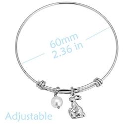 Adult Easter Gifts Bunny Costume Jewelry Idea Rabbit Holding Easter Egg Bangle Easter Jewelry for Women Bracelet Stainless Steel Silver