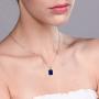 Gem Stone King 925 Sterling Silver Blue Created Sapphire Pendant Necklace For Women (2.70 Ct, Emerald cut 9X7MM with 18 Inch Silver Chain)