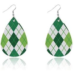 4Pairs St Patricks Day Leather Earrings for Women Lightweight Faux Leather Irish Green Good Luck Petal Teardrop Dangle Earrings Set