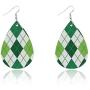 4Pairs St Patricks Day Leather Earrings for Women Lightweight Faux Leather Irish Green Good Luck Petal Teardrop Dangle Earrings Set