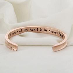 WUSUANED Memorial Jewelry A Piece of My Heart is in Heaven Hair Tie Grooved Cuff Bangle Bracelet in Memory of Loved One Sympathy Gift