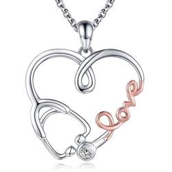 APOTIE 925 Sterling Silver Stethoscope Heart Pendant Necklace Love Charm Jewelry Nurse Gifts for Doctor Nurse Graduation Medical Student