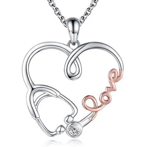 APOTIE 925 Sterling Silver Stethoscope Heart Pendant Necklace Love Charm Jewelry Nurse Gifts for Doctor Nurse Graduation Medical Student APOTIE 925 Sterling Silver Stethoscope Heart Pendant Necklace Love Charm Jewelry Nurse Gifts for Doctor Nurse Graduation Medical Student