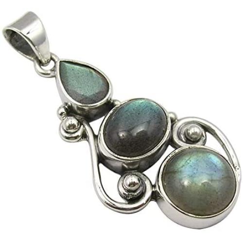 SilverStarJewel 6 x 9, 8 x 10, 10 x 10 mm Labradorite Pendant 1.6'' 0.925 Fine Silver