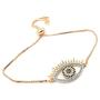 LESLIE BOULES 18K Gold Plated Evil Eye Bracelet for Women Adjustable Chain