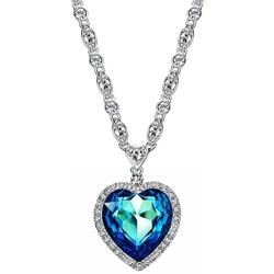 Neoglory Blue Crystal Heart Pendant Necklace For Women Heart of The Ocean Titanic Big Heart Pendant Women Necklace21'' embellished with Crystals from Swarovski ,LADY COLOUR Mothers Day Jewelry Gifts