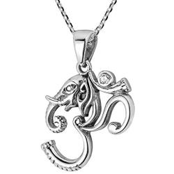 Ganesha Om or Aum Mantra Clear Cubic Zirconia .925 Sterling Silver Pendant Necklace