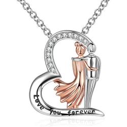 Love Heart Couples Necklace - 925 Sterling Silver CZ Lovers Jewelry to My Wife Necklaces Birthday, Valentines Day Gift, (Rose Gold)