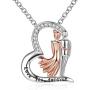 Love Heart Couples Necklace - 925 Sterling Silver CZ Lovers Jewelry to My Wife Necklaces Birthday, Valentines Day Gift, (Rose Gold)