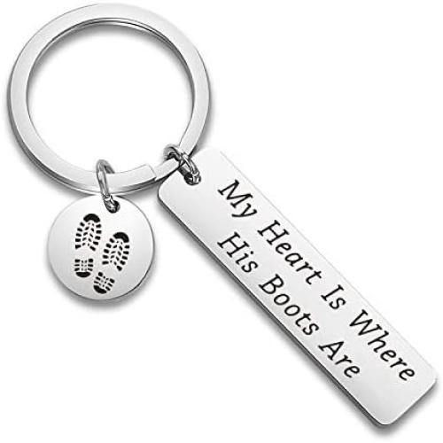 CYTING Military Gift My Heart is Where His Boots are Army Keychain Deployment Jewelry Gift for Soldier Military Wife/Mom