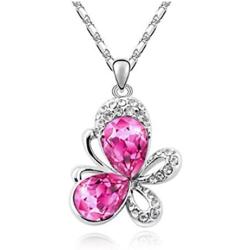 MAFMO Fashion Butterfly Hot Pink Jewelry Sets Necklace and Earrings and Bracelet for Women