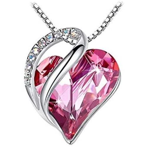 Regal Gems Infinity Love Heart Pendant Necklace Birthstone Crystal Jewelry Gifts for Women, 18K White Gold Plated Silver-Tone, 18''+2''