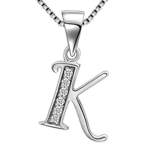 Initial Letter Necklace/Earrings 925 Sterling Silver 26 A-Z English Alphabet Fashion Name Pendant/Studs Earrings Crystal Cubic Zironia Jewelry