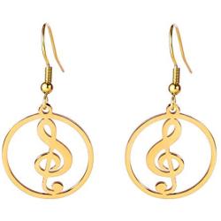 TEAMER Fashion Music Treble G Clef Dangle Earrings Stainless Steel Musical Note Round Pattern Hollow Out Drop Jewelry for Women Girls