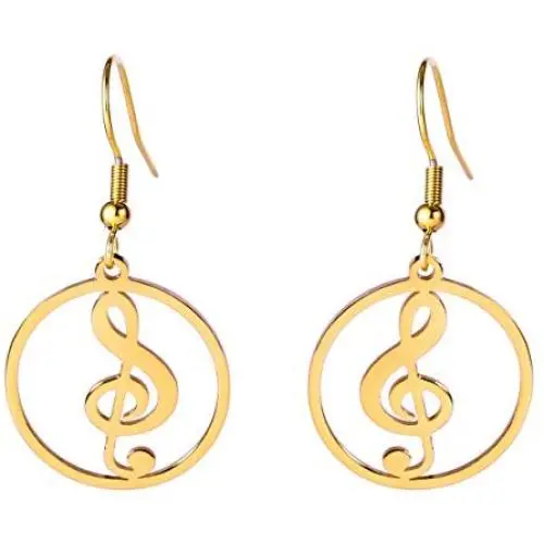 TEAMER Fashion Music Treble G Clef Dangle Earrings Stainless Steel Musical Note Round Pattern Hollow Out Drop Jewelry for Women Girls