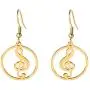 TEAMER Fashion Music Treble G Clef Dangle Earrings Stainless Steel Musical Note Round Pattern Hollow Out Drop Jewelry for Women Girls