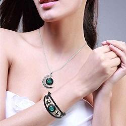 HUASAI 12 Twelve Constellations Hand Woven Leather Bracelet and Moon Pendant Necklace Zodiac Sign Jewelry Set