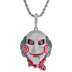 MoCa Jewelry Hip Hop Iced Out Bling Chain Clown 69 Saw Medallion White Gold Plated Big Pendant Saw Billy Inspired Necklace,