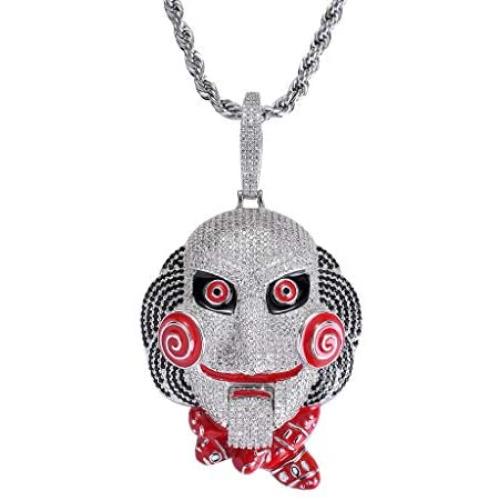 MoCa Jewelry Hip Hop Iced Out Bling Chain Clown 69 Saw Medallion White Gold Plated Big Pendant Saw Billy Inspired Necklace,