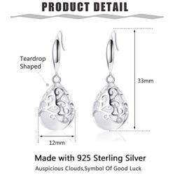 Sllaiss 925 Sterling Silver Filigree Drop Earrings for Women White Gold Plated Moonlight Teardrop Dangle Earrings Hypoallergenic Jewelry Gift