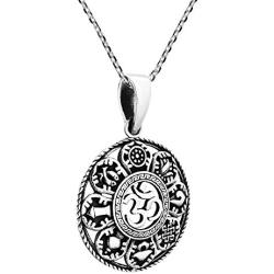 AeraVida Mystic Om or Aum with The Eight Auspicious .925 Sterling Silver Pendant Necklace