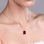 Gem Stone King 925 Sterling Silver Red Created Ruby and White Diamond Pendant Necklace (8.02 Ct Emerald Cut 14X10MM, with 18 Inch Silver Chain)