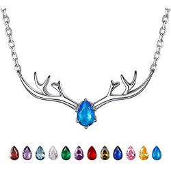 Antler Necklace 925 Sterling Silver Reindeer Animal Horn Jewelry Minimalist Style Clavicle Chain with Personalized Birthstone Charm Deer Antler Charm Necklaces
