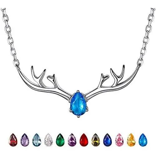 Antler Necklace 925 Sterling Silver Reindeer Animal Horn Jewelry Minimalist Style Clavicle Chain with Personalized Birthstone Charm Deer Antler Charm Necklaces Antler Necklace 925 Sterling Silver Reindeer Animal Horn Jewelry Minimalist Style Clavicle Chain with Personalized Birthstone Charm Deer Antler Charm Necklaces