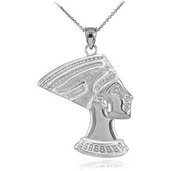 High Polish 925 Sterling Silver Egyptian Queen Nefertiti Charm Pendant Necklace