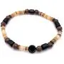 Mens Shell and Wood Mala Beads Stretch Bracelet Handcrafted in USA - Golden Brown Mens Shell and Wood Mala Beads Stretch Bracelet Handcrafted in USA - Golden Brown
