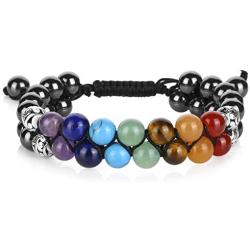 Top Plaza Bead Chakra Bracelet 7 Chakras Healing Crystals Bracelet Yoga Stone Beads Bracelets Meditation Relax Anxiety Bangle for Womens Mens