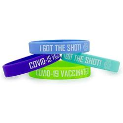 Grand Parfums I GOT The Shot, COVID-19 Vaccinated Stretch Bracelet Set of 4 Assorted Colors, Colorful Non-Toxic Silcone Wristband One-Size Fits Adults, Vaccination Identification Support