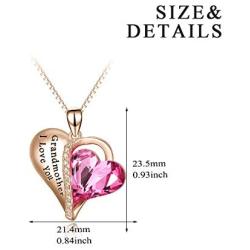 AOBOCO Granddaughter Grandmother Gifts - Granddaughter I Love You - Sterling Silver Heart Necklaces from Grandma with Pink Swarovski Crystals