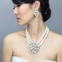 SP Sophia Collection Simulated Floral Pearl Blossom Multi Strand Necklace and Earring Set, Clip On Earring 2 Set