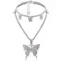 Statement Big Butterfly Pendant Chunky Chain Bling Bling Choker Necklace Dainty Double Layer Rhinestone Crystal Tennis Chain Tiered Collar Necklace for Women Girl Party Jewelry Gift