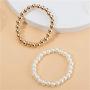 6Pcs Stackable Venetian Pearl Flat Brass Bead Ball Bracelet Set Simple Delecate Gold Beaded Stretch Bracelets Friendship Bangle Boho Stretchable Elastic Bracelet for Women Girl