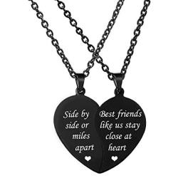 MJartoria BFF Necklace for 2-Best Friends Necklace, Side by Side or Miles Apart Best Friends Like Us Stay Close at Heart Split Heart Friendship Necklaces Gifts for Friends