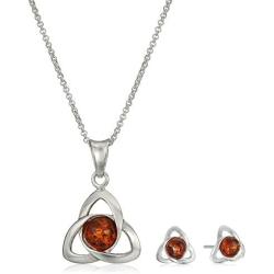 Amber Sterling Silver Celtic Jewelry Set