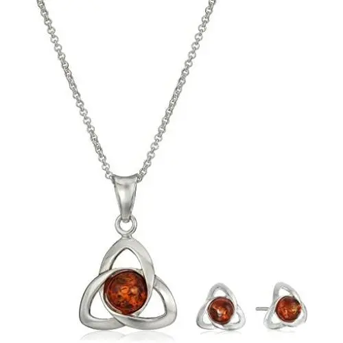 Amber Sterling Silver Celtic Jewelry Set Amber Sterling Silver Celtic Jewelry Set