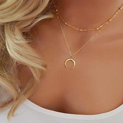 YienDoo Boho Multilayer Necklace Trendy Crescent Moon Pendant Bead Choker Chain Bohemia Jewelry For Woman and Girls (Gold)