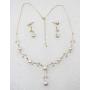 Faship Gorgeous CZ Crystal Freshwater Pearls Floral Necklace Earrings Set