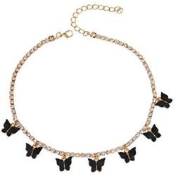 Sinkcangwu Multilayer Colors Butterfly Rhinestone Pendant Necklaces Dainty Necklace Fashion Chain Jewelry for Women and Girls Gift